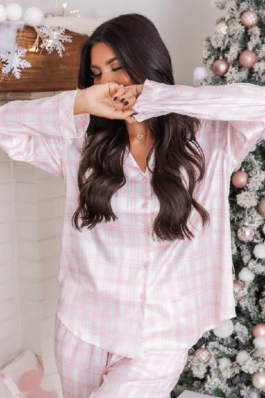 best-wishes-pink-plaid-satin-pajama-top