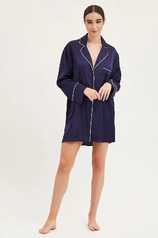 Blue Satin Pajamas Long Sleeve