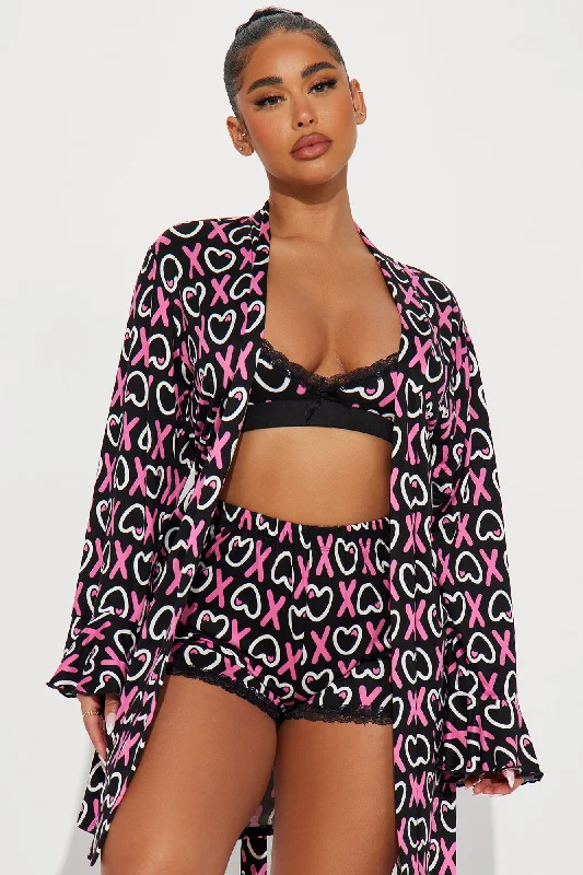 Hug And Kiss Me PJ Robe Set - Black/combo