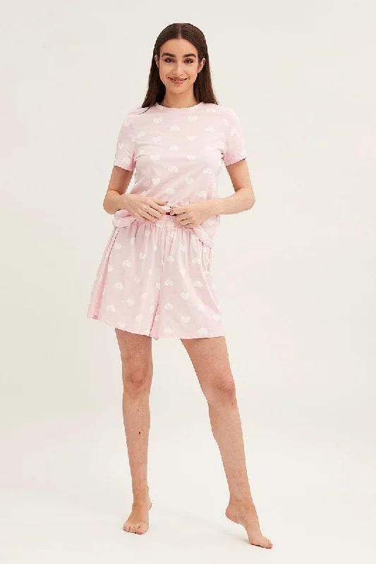 Print Short Sleeve Top & Shorts Pj Set