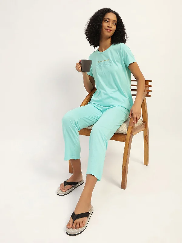 Msecret Printed Aqua Cotton Blend Night Suit Set