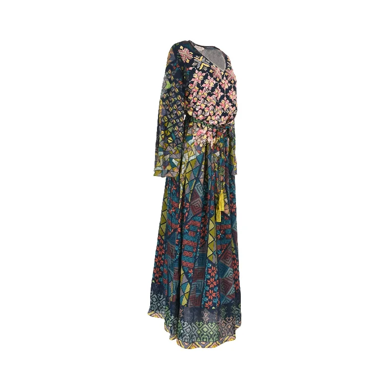 Shaira Women's Blue Multicolour Jalabiya