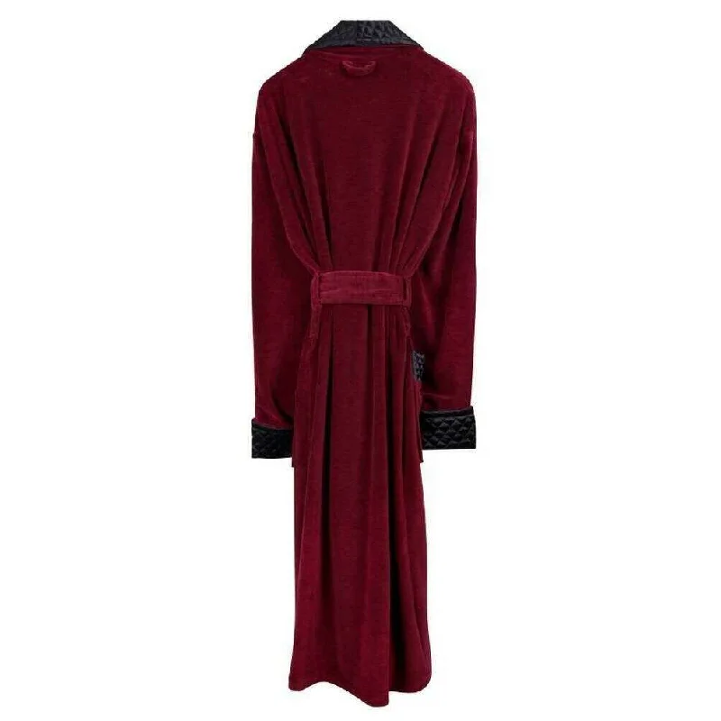 Bown of London Astor Luxury Cotton Long Velvet Smoking Jacket - Burgundy