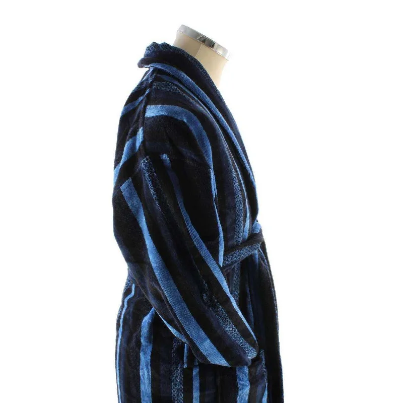 Bown of London Salcombe Egyptian Cotton Velour Dressing Gown - Blue/Navy