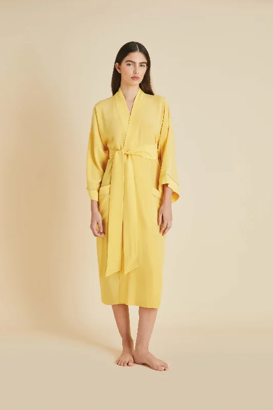 Sabine Yellow Robe in Silk Crêpe de Chine