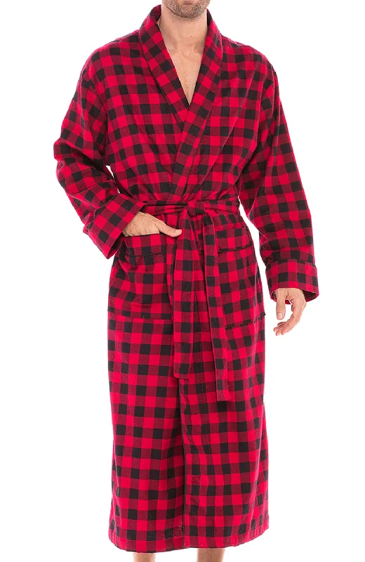 Men's Classic Cotton Flannel Robe with Pockets, Winter Bathrobe