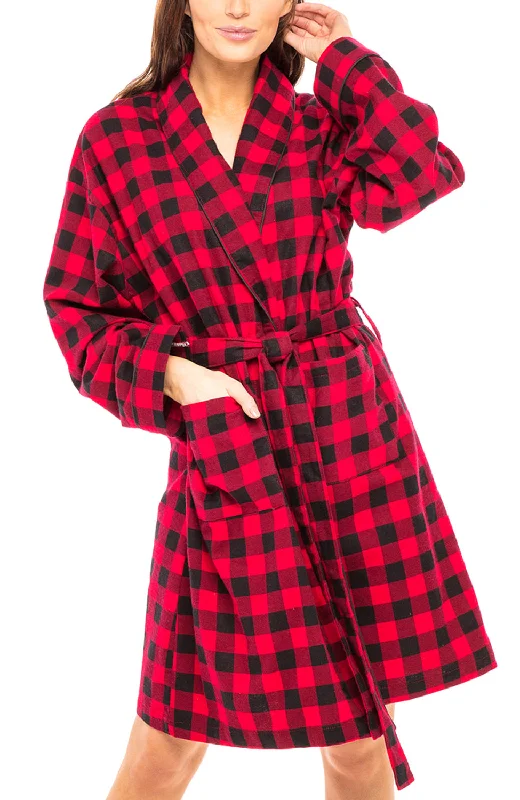 Women's Classic Cotton Flannel Robe with Pockets, Short Bathrobe