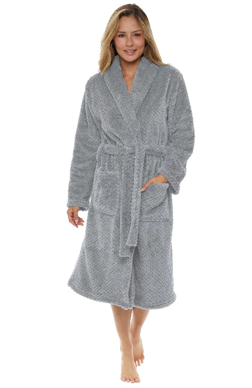 Women's Classic Jacquard Bathrobe, Plush Robe with Pockets