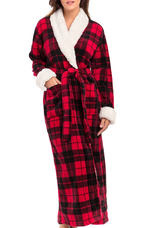 Women's Plush Sherpa Robe, Long Cozy Warm Bathrobe