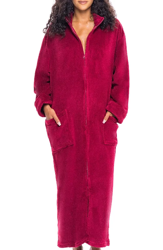 Women's Zip Up Plush Robe, Oversized Bathrobe with Two Way Zipper