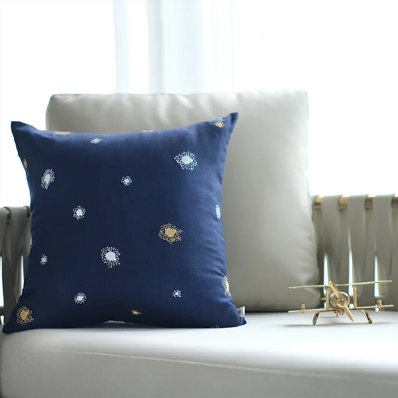 Burst Embroidered Linen Cushion - Midnight