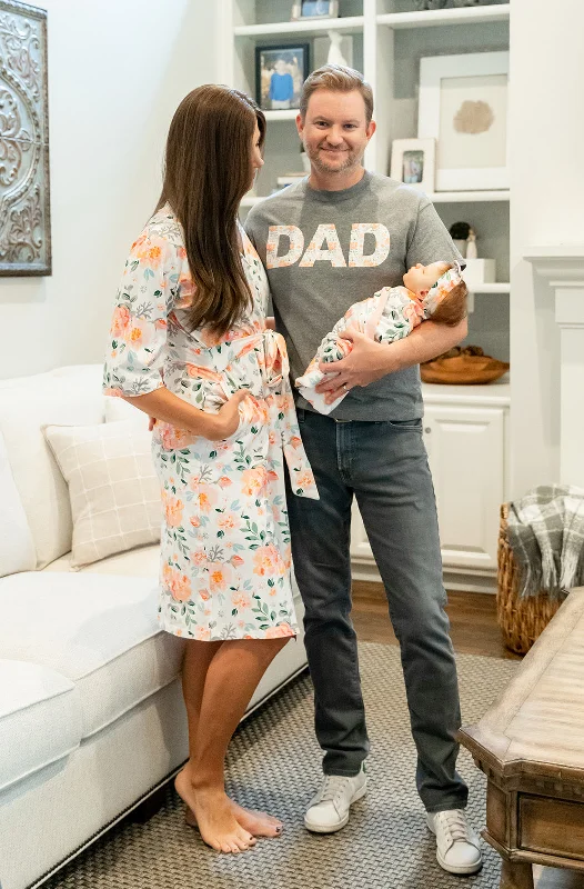 Mila Pregnancy/Postpartum Robe & Matching Swaddle & Dad T Shirt